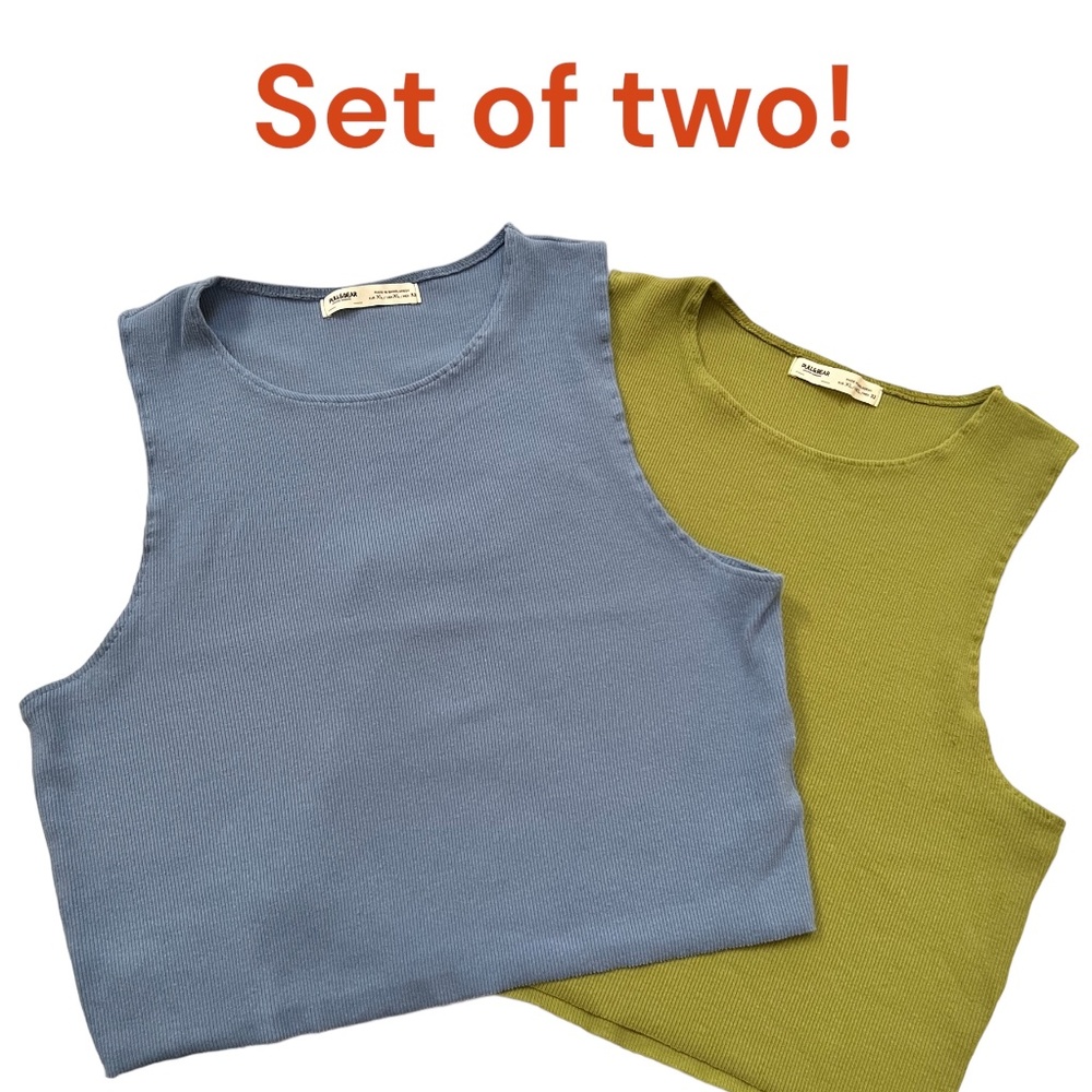 Two! Pull and Bear set of 2: green and blue sleeveless tops size xl